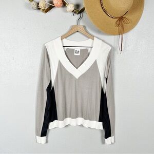 PLANET By Lauren G V-Neck Colorblock Sweater Pima/Modal Lagenlook Size OS